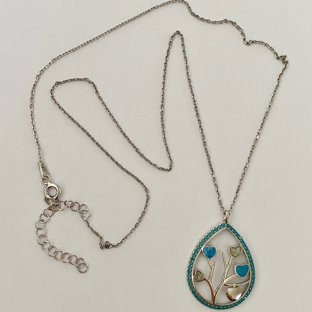 925 Silver blue enamel drop tree of life necklace - Picture 3 of 3